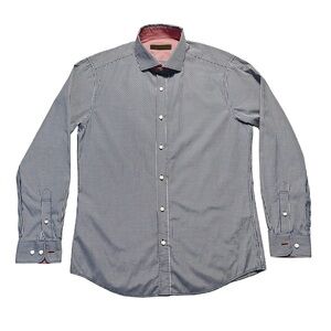 Modus Vivendi Men’s Shirt Blue White Checkered Long Sleeve Cotton Medium